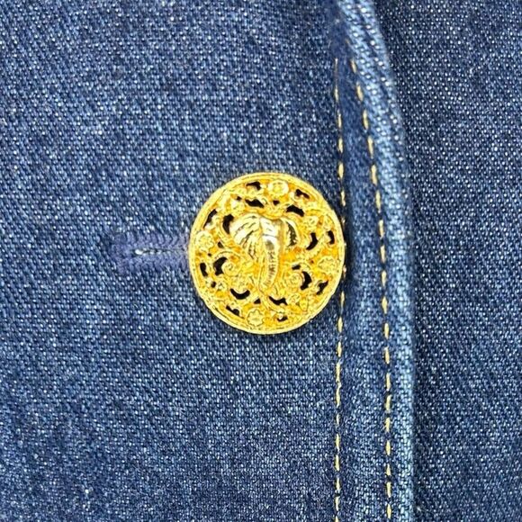 Escada Margaretha Ley 34 Denim Blazer Jacket Gold Elephant Trim Buttons US 4 - Picture 2 of 13